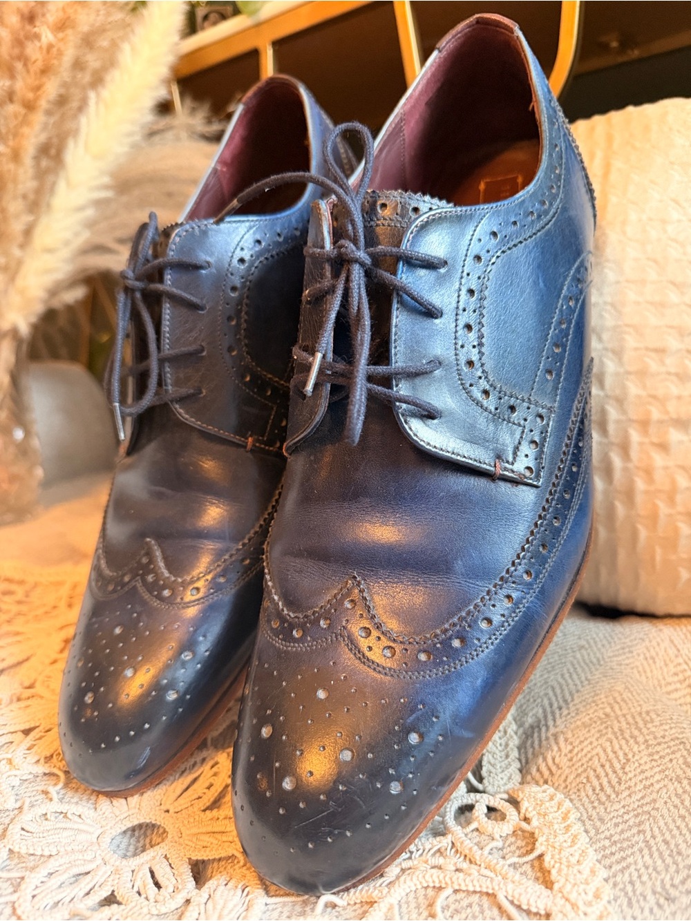 Ted Baker Gryene Men’s Navy Blue Leather Brogue Wingtip Derby Shoes EU 45 US 12